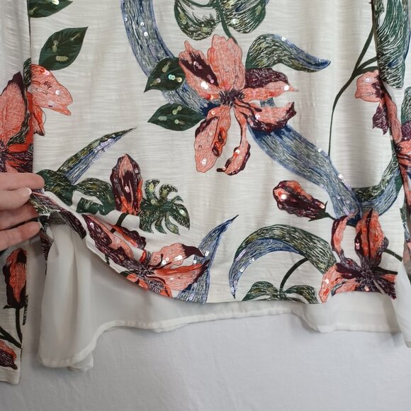 Soft Surroundings Floral Sequin Tunic Multicolor Petal Appeal Blouse Size Medium - Picture 5 of 9